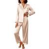 Ekouaer Womens Silk Satin Pajama Sets 2 Piece Sleepwear Pjs Set Long Sleeve Button Down Top and Pants Stripe Loungewear S-XXL(Champagne)