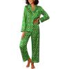 Ekouaer Womens Silk Satin Pajama Sets 2 Piece Sleepwear Pjs Set Long Sleeve Button Down Top and Pants Stripe Loungewear S-XXL(Christmas Green)