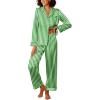 Ekouaer Womens Silk Satin Pajama Sets 2 Piece Sleepwear Pjs Set Long Sleeve Button Down Top and Pants Stripe Loungewear S-XXL(Green White Stripe)