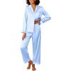 Ekouaer Womens Silk Satin Pajama Sets 2 Piece Sleepwear Pjs Set Long Sleeve Button Down Top and Pants Stripe Loungewear S-XXL(Light Blue)
