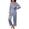 Ekouaer Womens Silk Satin Pajama Sets 2 Piece Sleepwear Pjs Set Long Sleeve Button Down Top and Pants Stripe Loungewear S-XXL(Navy White Stripe)