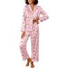 Ekouaer Womens Silk Satin Pajama Sets 2 Piece Sleepwear Pjs Set Long Sleeve Button Down Top and Pants Stripe Loungewear S-XXL(Pink Striped Teddy)