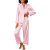 Ekouaer Womens Silk Satin Pajama Sets 2 Piece Sleepwear Pjs Set Long Sleeve Button Down Top and Pants Stripe Loungewear S-XXL(Pink White Stripe)