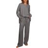 Ekouaer Womens Tracksuits 2 Piece Long Sleeve Outfits Micro Fleece Sweatsuit Sets Wide Leg Sweatpants(Dark Grey)