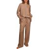 Ekouaer Womens Tracksuits 2 Piece Long Sleeve Outfits Micro Fleece Sweatsuit Sets Wide Leg Sweatpants(Khaki)