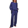 Ekouaer Womens Tracksuits 2 Piece Long Sleeve Outfits Micro Fleece Sweatsuit Sets Wide Leg Sweatpants(Navy Blue)