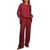Ekouaer Womens Tracksuits 2 Piece Long Sleeve Outfits Micro Fleece Sweatsuit Sets Wide Leg Sweatpants(Wine Red)