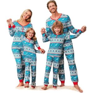 Ekouaer Christmas Pajamas for Family Matching Pj Sets Womens Mens Kids Pjs Long Sleeve Sleepwear Lounge Sets Outfits(Blue-christmas Elk)