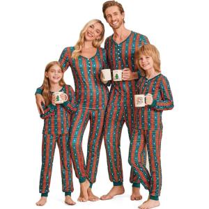 Ekouaer Christmas Pajamas for Family Matching Pj Sets Womens Mens Kids Pjs Long Sleeve Sleepwear Lounge Sets Outfits(Green Red-buffalo Plaid)