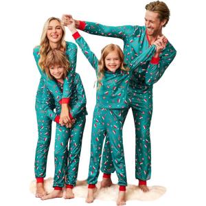 Ekouaer Christmas Pajamas for Family Matching Pj Sets Womens Mens Kids Pjs Long Sleeve Sleepwear Lounge Sets Outfits(Green-christmas Hat)