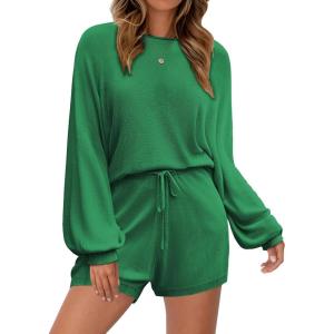 Ekouaer Knit Pajamas Set for Women Lounge Wear Sets Long Sleeve Sweatsuit Matching 2 Piece Outfits Casual Sweater Sets S-XXL(Green)