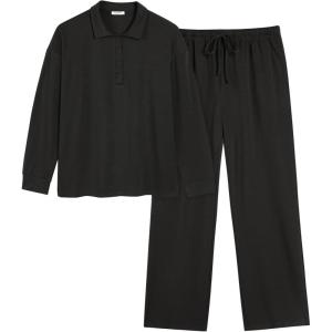 Ekouaer Lounge Sets for Women 2 Piece Outfits 2024 Long Sleeve Top with Pants Sweatsuit Tracksuit S-XXL(Black)