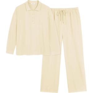 Ekouaer Lounge Sets for Women 2 Piece Outfits 2024 Long Sleeve Top with Pants Sweatsuit Tracksuit S-XXL(C-apricot)