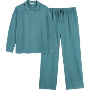 Ekouaer Lounge Sets for Women 2 Piece Outfits 2024 Long Sleeve Top with Pants Sweatsuit Tracksuit S-XXL(Peacock Blue)
