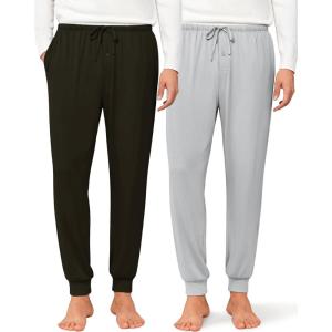 Ekouaer Men’s Pajama Pants, Lightweight Loungewear, Comfy Jogger Sleep Pant Long Pj Bottoms with Drawstring & Pockets(2 Pack-black+light Grey)