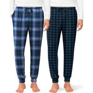 Ekouaer Men’s Pajama Pants, Lightweight Loungewear, Comfy Jogger Sleep Pant Long Pj Bottoms with Drawstring & Pockets(2 Pack-green+blue Plaid)