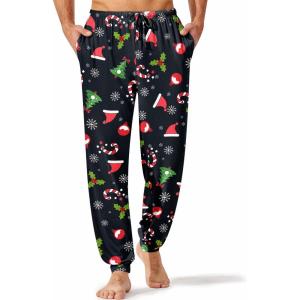 Ekouaer Men’s Pajama Pants, Lightweight Loungewear, Comfy Jogger Sleep Pant Long Pj Bottoms with Drawstring & Pockets(Black Christmas)