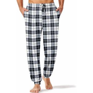 Ekouaer Men’s Pajama Pants, Lightweight Loungewear, Comfy Jogger Sleep Pant Long Pj Bottoms with Drawstring & Pockets(Black Plaid)