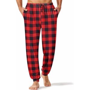 Ekouaer Men’s Pajama Pants, Lightweight Loungewear, Comfy Jogger Sleep Pant Long Pj Bottoms with Drawstring & Pockets(Red Plaid)