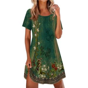 Ekouaer Nightgowns for Women Pleated Nightshirts Short Sleeve Sleepshirts Crew Neck Sleepwear Soft Night Gown Sleepdress(Green Pea Floral)