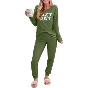 Ekouaer Pajama Sets for Women 2 Piece Plaid Pjs Long Sleeve Lounge Sets Comfy Gingham Nightwear with Pockets(Army Green)