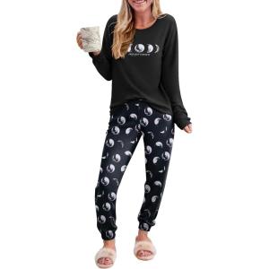 Ekouaer Pajama Sets for Women 2 Piece Plaid Pjs Long Sleeve Lounge Sets Comfy Gingham Nightwear with Pockets(Black Moon)
