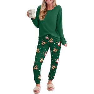 Ekouaer Pajama Sets for Women 2 Piece Plaid Pjs Long Sleeve Lounge Sets Comfy Gingham Nightwear with Pockets(Christmas Reindeer)