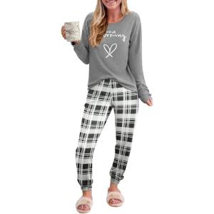 Ekouaer Pajama Sets for Women 2 Piece Plaid Pjs Long Sleeve Lounge Sets Comfy Gingham Nightwear with Pockets(Gray Plaid)
