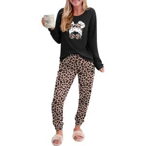 Ekouaer Pajama Sets for Women 2 Piece Plaid Pjs Long Sleeve Lounge Sets Comfy Gingham Nightwear with Pockets(Leopard Girl)