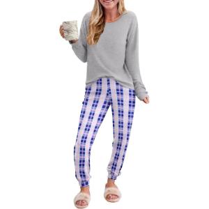 Ekouaer Pajama Sets for Women 2 Piece Plaid Pjs Long Sleeve Lounge Sets Comfy Gingham Nightwear with Pockets(Light Pink Plaid)