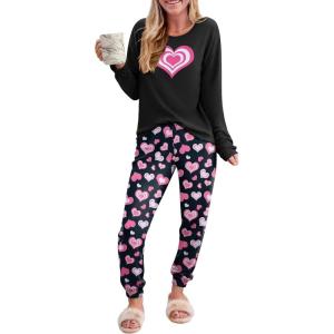 Ekouaer Pajama Sets for Women 2 Piece Plaid Pjs Long Sleeve Lounge Sets Comfy Gingham Nightwear with Pockets(Pink Heart)