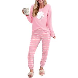 Ekouaer Pajama Sets for Women 2 Piece Plaid Pjs Long Sleeve Lounge Sets Comfy Gingham Nightwear with Pockets(Pink Striped)