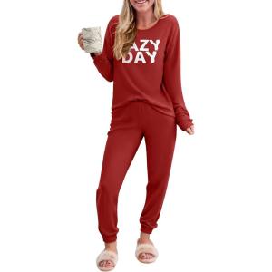 Ekouaer Pajama Sets for Women 2 Piece Plaid Pjs Long Sleeve Lounge Sets Comfy Gingham Nightwear with Pockets(Red)