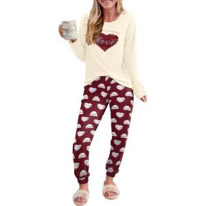 Ekouaer Pajama Sets for Women 2 Piece Plaid Pjs Long Sleeve Lounge Sets Comfy Gingham Nightwear with Pockets(Red Heart)