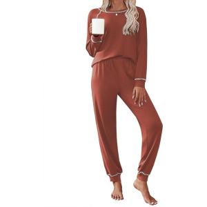Ekouaer Pajamas Set for Women Soft Comfy Pjs Sets Long Sleeve Sleepwear Loungewear S-XXL(Brown)