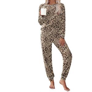 Ekouaer Pajamas Set for Women Soft Comfy Pjs Sets Long Sleeve Sleepwear Loungewear S-XXL(Brown Leopard)