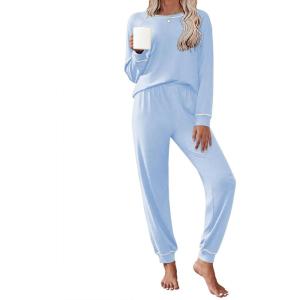 Ekouaer Pajamas Set for Women Soft Comfy Pjs Sets Long Sleeve Sleepwear Loungewear S-XXL(Clear Blue)