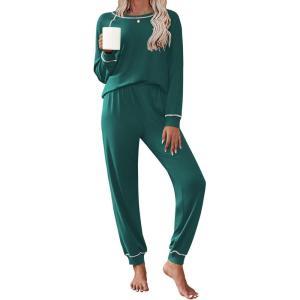 Ekouaer Pajamas Set for Women Soft Comfy Pjs Sets Long Sleeve Sleepwear Loungewear S-XXL(Dark Green)