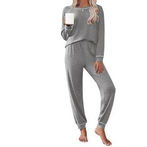 Ekouaer Pajamas Set for Women Soft Comfy Pjs Sets Long Sleeve Sleepwear Loungewear S-XXL(Flower Gray)