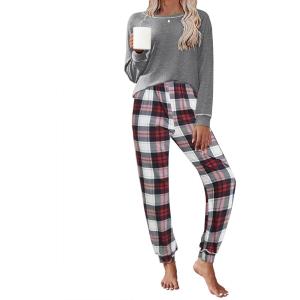 Ekouaer Pajamas Set for Women Soft Comfy Pjs Sets Long Sleeve Sleepwear Loungewear S-XXL(Gray Plaid)