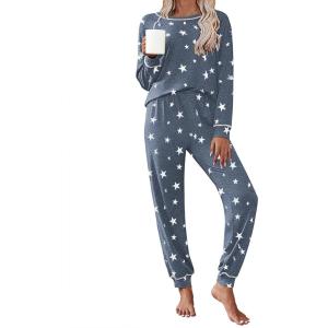 Ekouaer Pajamas Set for Women Soft Comfy Pjs Sets Long Sleeve Sleepwear Loungewear S-XXL(Gray White Star)