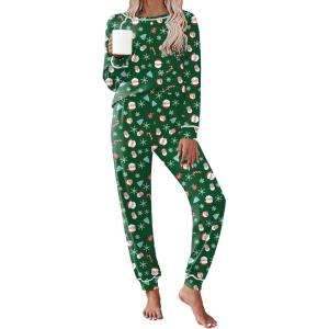 Ekouaer Pajamas Set for Women Soft Comfy Pjs Sets Long Sleeve Sleepwear Loungewear S-XXL(Green Santa)