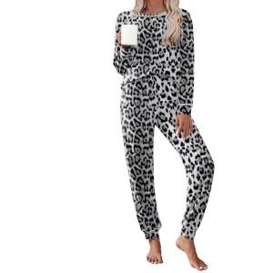 Ekouaer Pajamas Set for Women Soft Comfy Pjs Sets Long Sleeve Sleepwear Loungewear S-XXL(Grey Leopard)