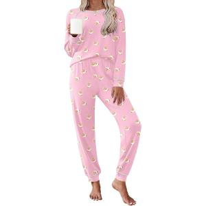 Ekouaer Pajamas Set for Women Soft Comfy Pjs Sets Long Sleeve Sleepwear Loungewear S-XXL(Moon Teddy)