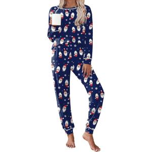Ekouaer Pajamas Set for Women Soft Comfy Pjs Sets Long Sleeve Sleepwear Loungewear S-XXL(Navy Blue Christmas)
