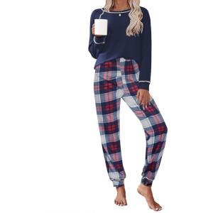 Ekouaer Pajamas Set for Women Soft Comfy Pjs Sets Long Sleeve Sleepwear Loungewear S-XXL(Navy Plaid)