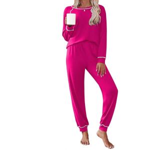 Ekouaer Pajamas Set for Women Soft Comfy Pjs Sets Long Sleeve Sleepwear Loungewear S-XXL(Rose Red)