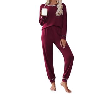 Ekouaer Pajamas Set for Women Soft Comfy Pjs Sets Long Sleeve Sleepwear Loungewear S-XXL(Wine Red)