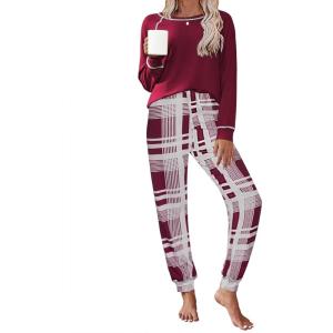 Ekouaer Pajamas Set for Women Soft Comfy Pjs Sets Long Sleeve Sleepwear Loungewear S-XXL(Wine Red Plaid)