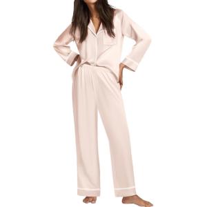 Ekouaer Satin Pajama Set for Women Silky Sleepwear Long Sleeve Top and Pants Button Down Pjs Lounge Set(Champagne)